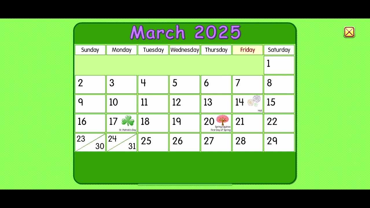 Starfall Calendar March 30, 2025