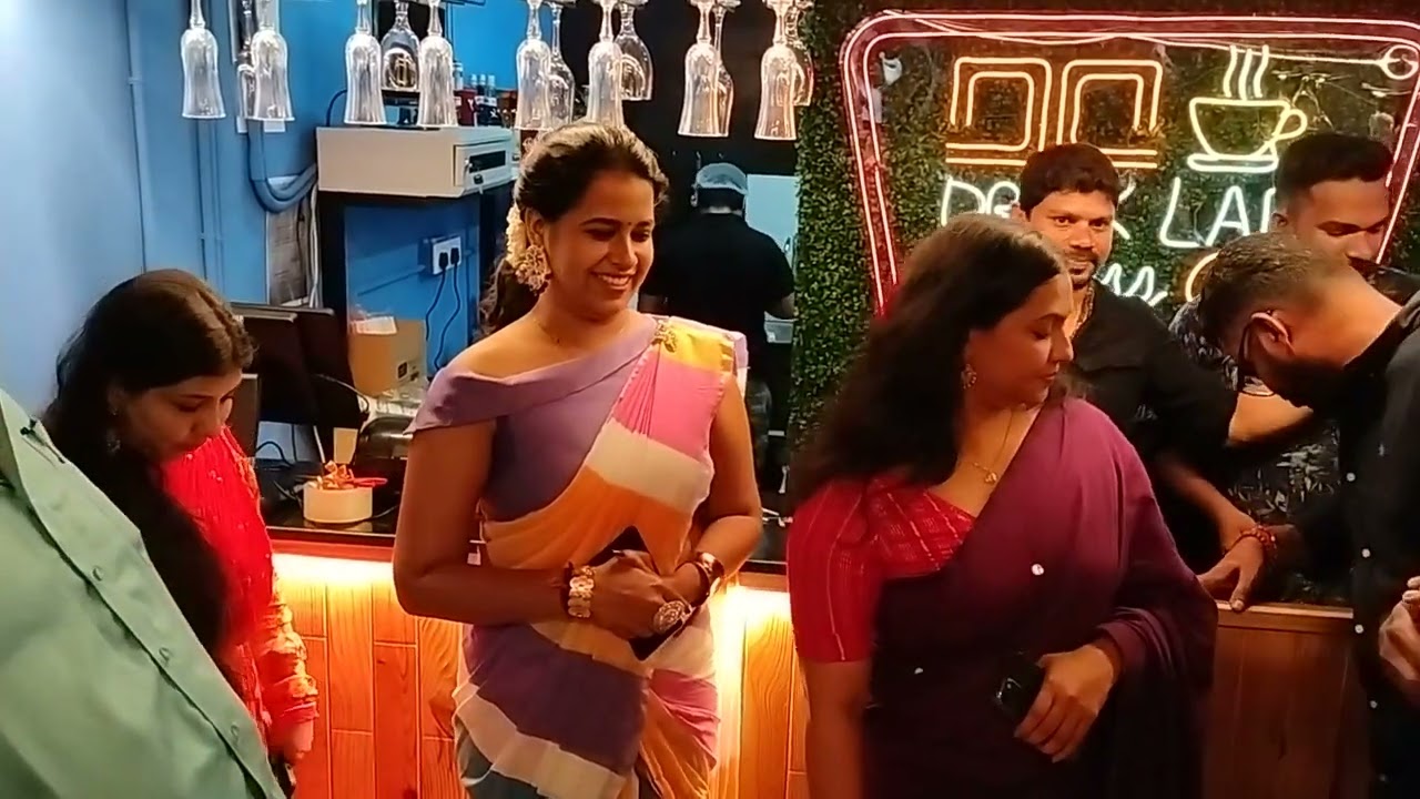 starmagic actress sadhika looking gorgeous in saree at inauguration of express cafe