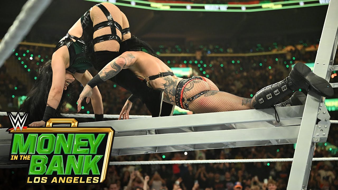 Stephanie Vaquer hits a Devil's Kiss on Rhea Ripley onto a ladder: Money in the Bank 2025 highlights