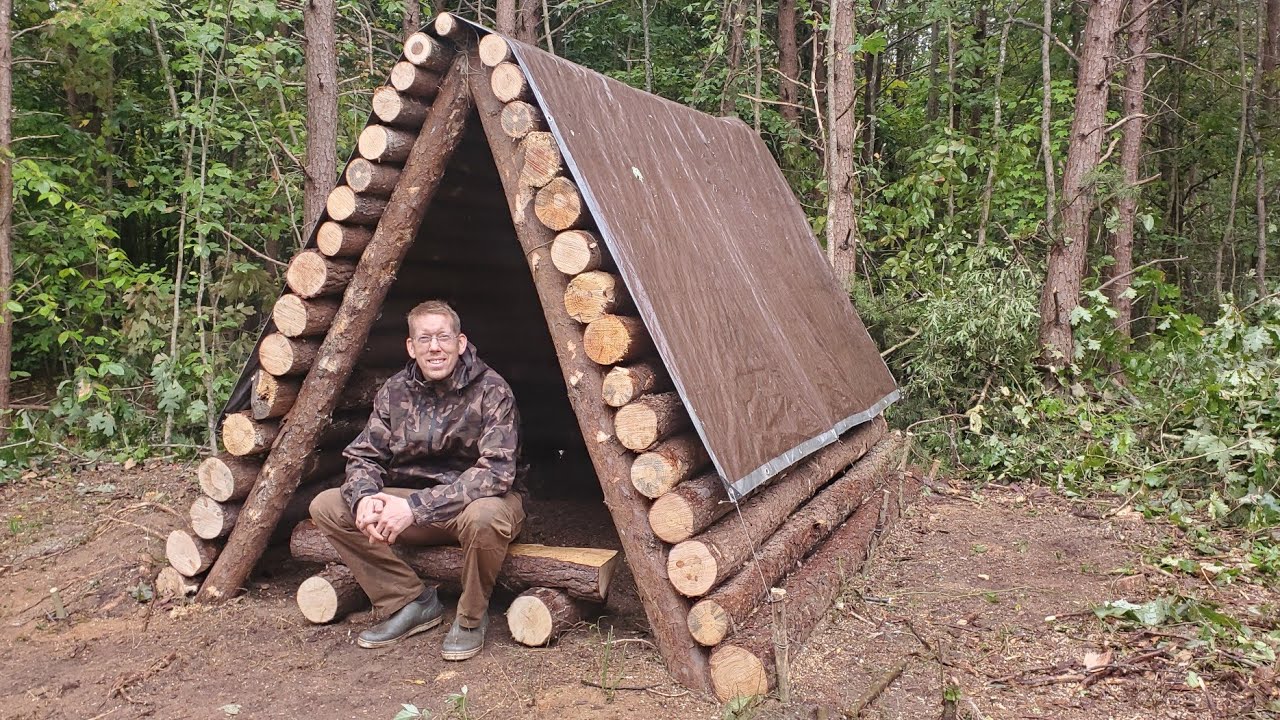 Storm Destroyed the Forest - Building a Bushcraft Shelter & Camping 3 Days