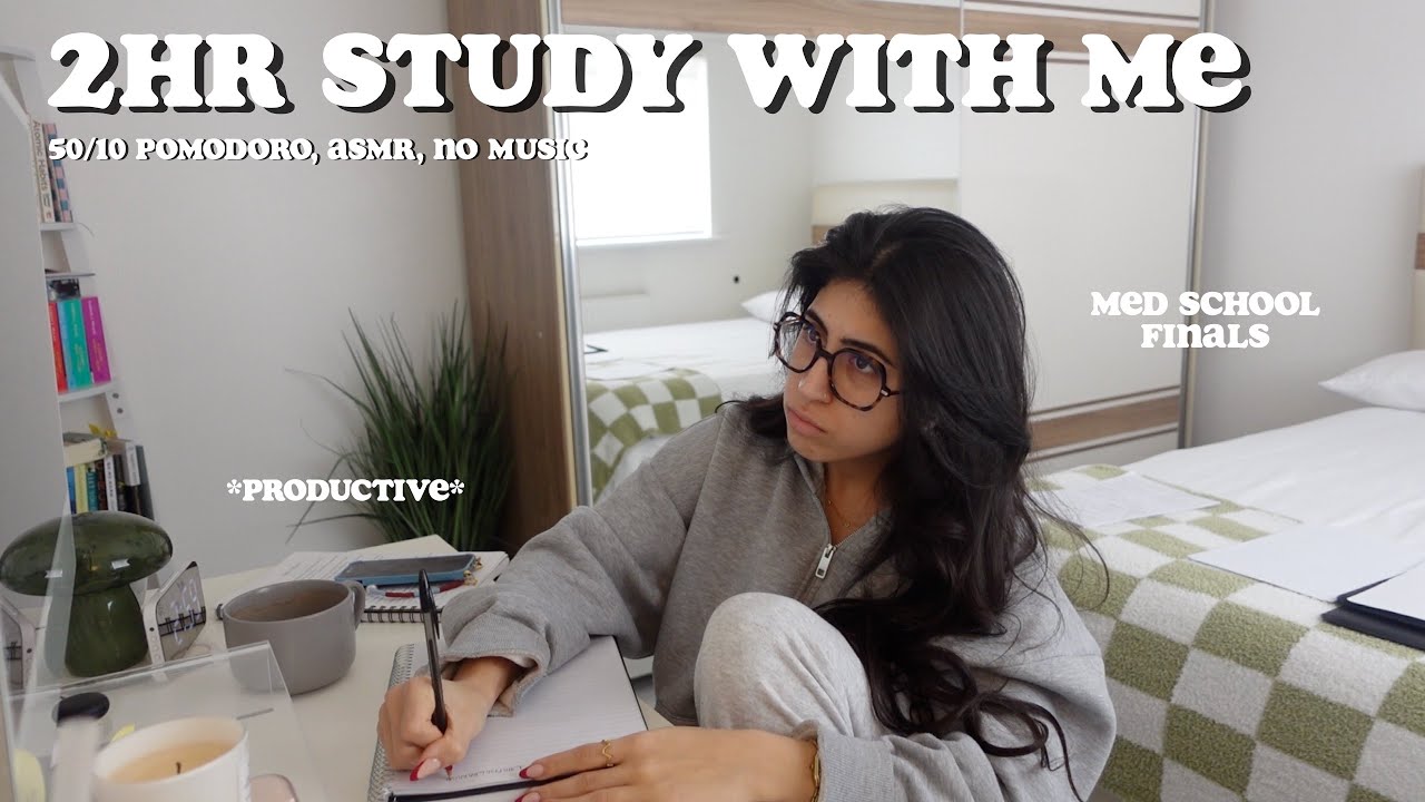 Study With Me for Finals 🎧 2 hour 50/10 pomodoro, no music, background noise, medical student