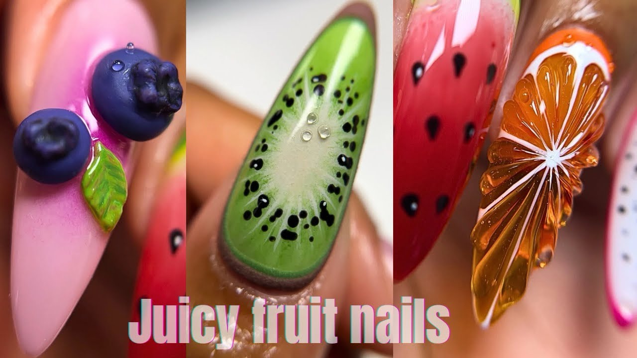 Summer fruit nails | 3D nail art | Gel X | Tutorial 🍉🍊🫐💖