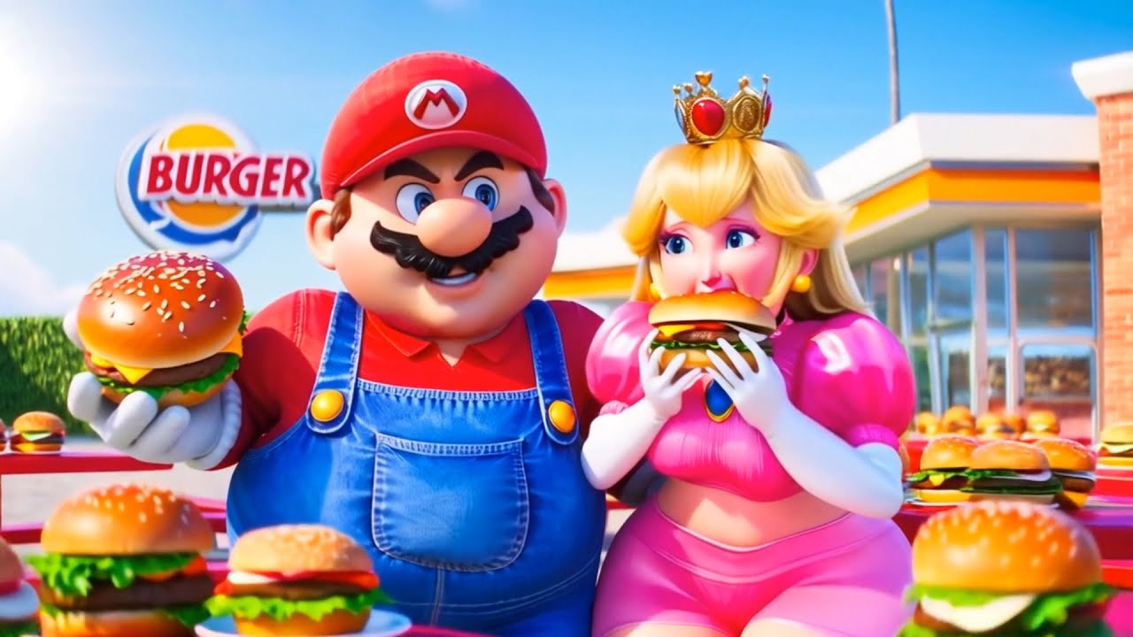 Super Mario and Peach become FAT!! 😱🍔🍕