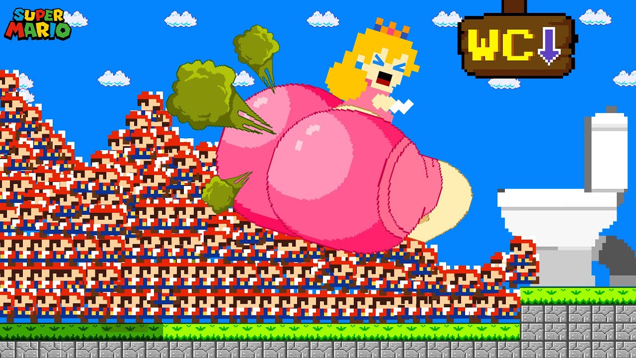 Super Mario Bros. but 999 Tiny Mario guide giant BUTT Peach to Toilet | Game Animation