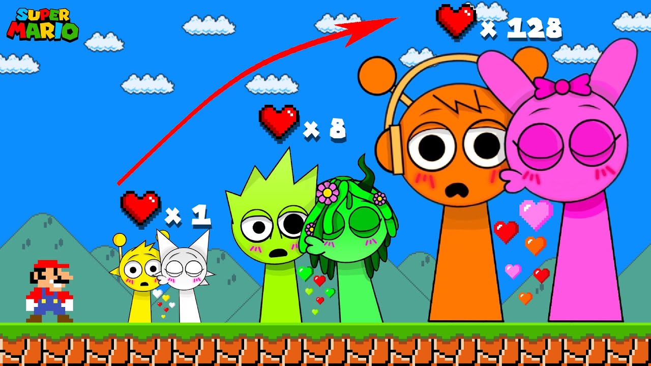 Super Mario But Every SPRUNKI COUPLE's KISSING Make Mario Have 1 More Heart