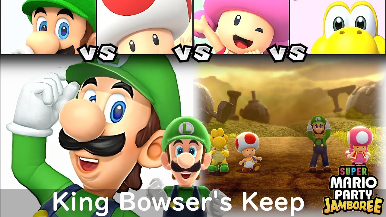 Super Mario Party Jamboree Luigi vs Toad vs Toadette vs Koopa Troopa in King Bowser's Keep