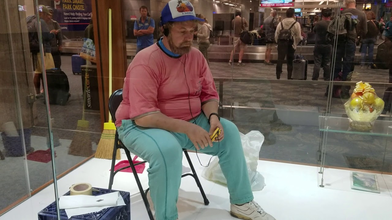 Super Realistic Artwork, Creepy Dude in a Box, Fort Lauderdale Airport, Florida