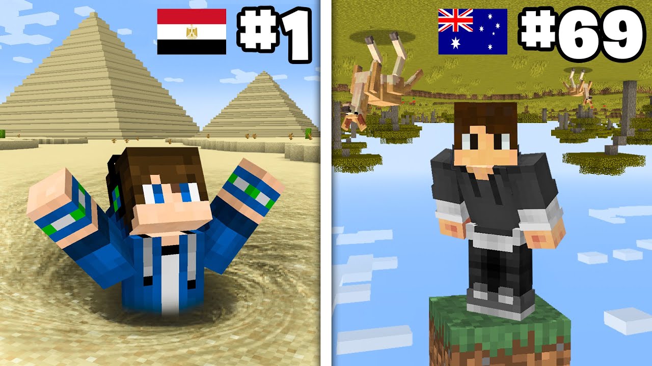 Surviving 100 Minecraft Countries in 24 Hours
