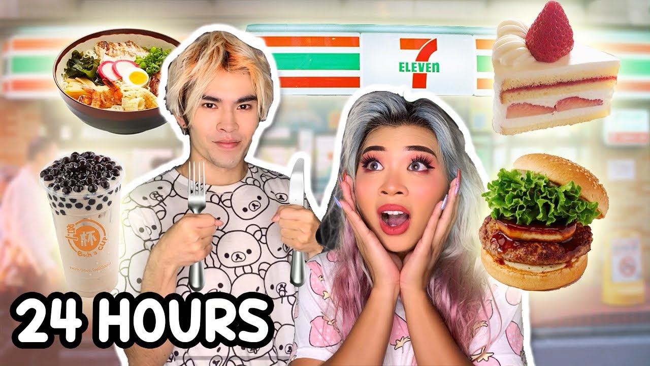 SURVIVING on ONLY GAS STATION FOOD for 24 HOURS *JAPANESE EDITION*
