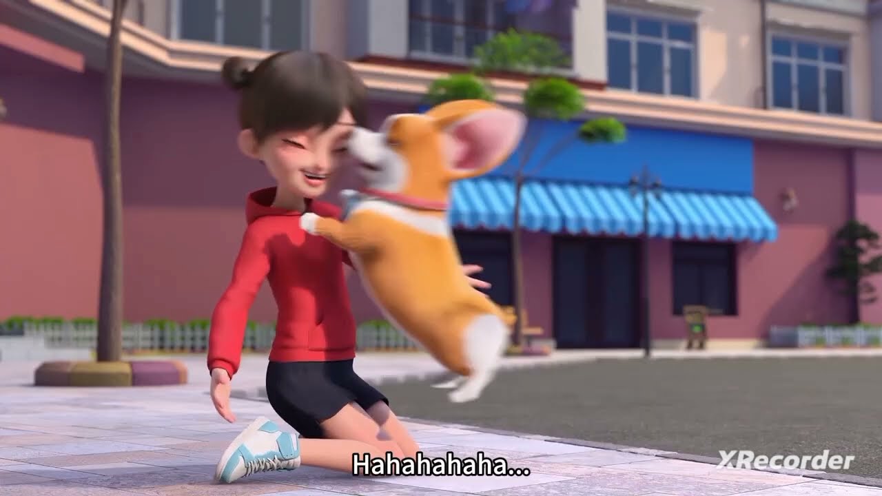 Talking Little dog licking girl (looped)
