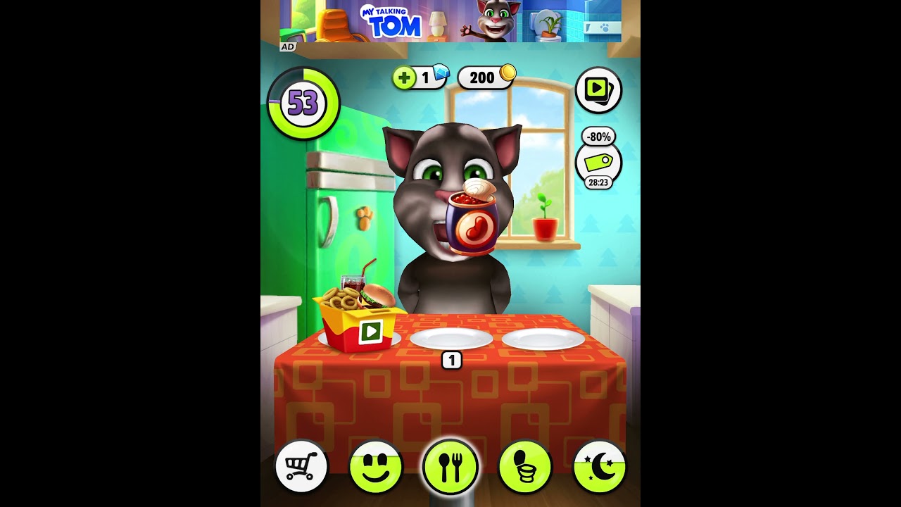 Talking Tom eating beans