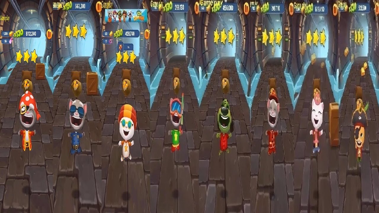 Talking Tom Gold Run Captain Tom VS Officer Skater Angela Splashy FIREMAN ZOMBIE GINGERCatch Raccoon