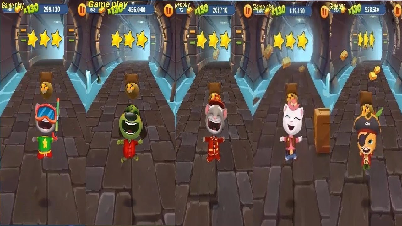 Talking Tom Gold Run Splashy Tom vs FIREMAN ZOMBIE BEN Cowboy Angela PIRATE GINGER-Catch the Raccoon