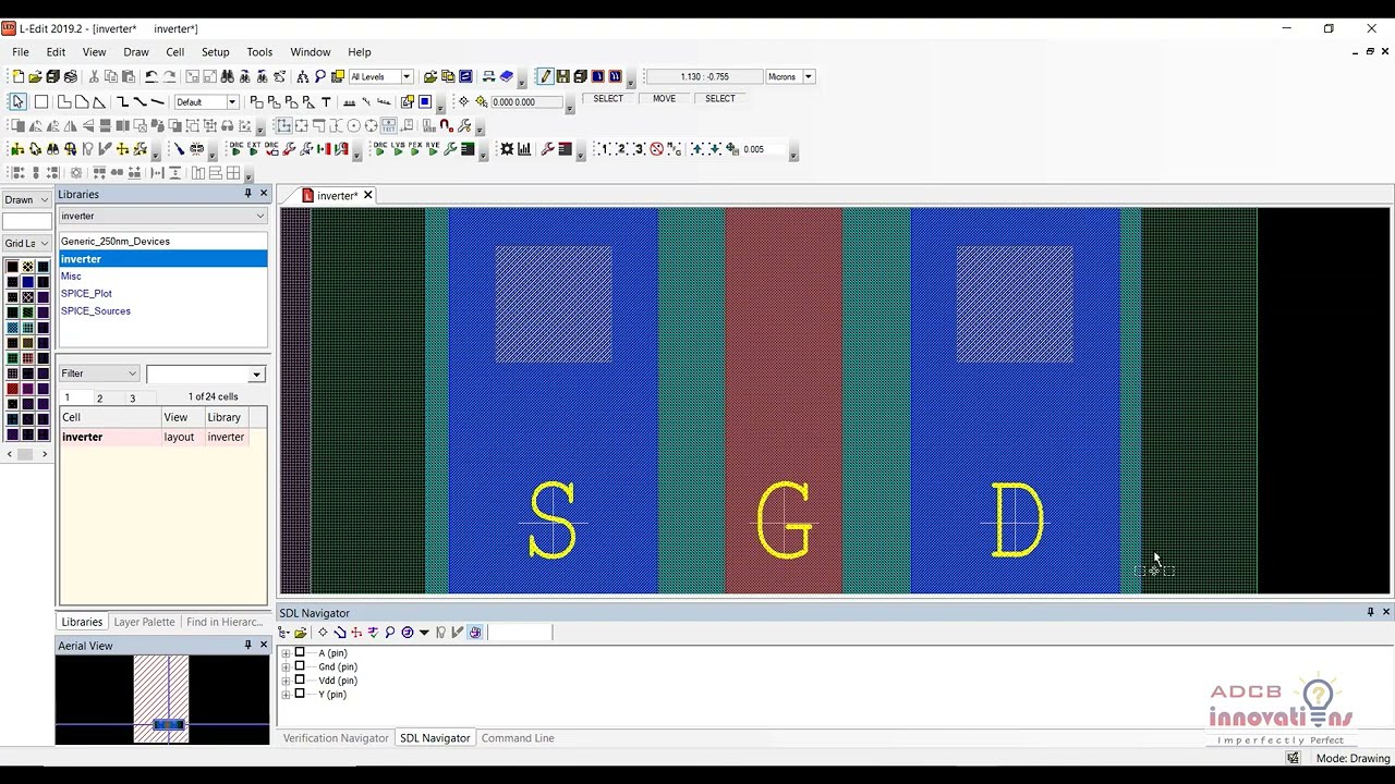 Tanner SDL (Schematic Driven Layout) of an Inverter | S-Edit | L-Edit