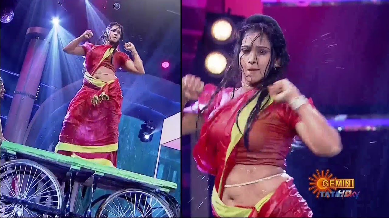 Telugu Serial Actress Bhavana Hot Saree And Navel Exposing Dance In Rangasthalam