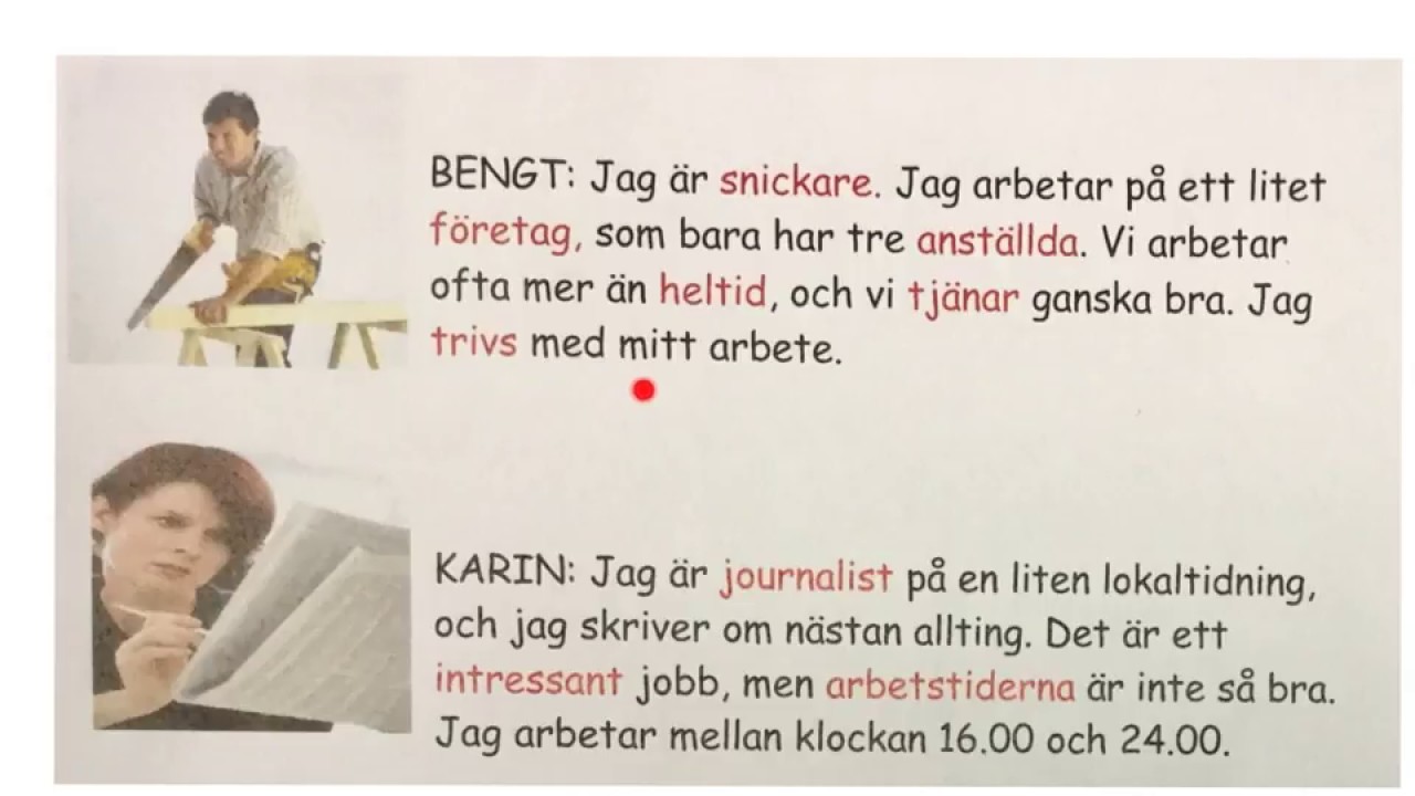 Tema arbete. Yrken, diktamen.SFI Kurs B C