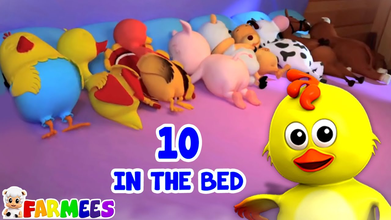 Ten In The Bed Animals | Counting Song For Kids | Preschool Videos For Children | Kids Songs