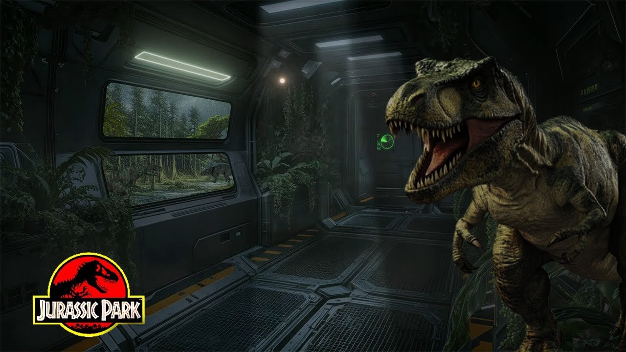 Terrifying T-Rex Roars & Footsteps on a Rainy Jurassic Night | Immersive Dinosaur Sounds