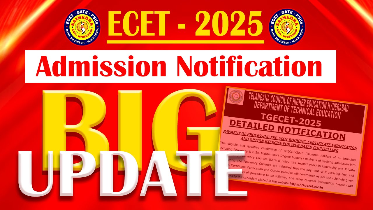 TG ECET - 2025 || Admission Notification || Big Update || SAIMEDHA KOTI - HYD