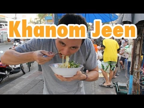 Thai Khanom Jeen Rice Noodles and Curry on the streets of Bangkok