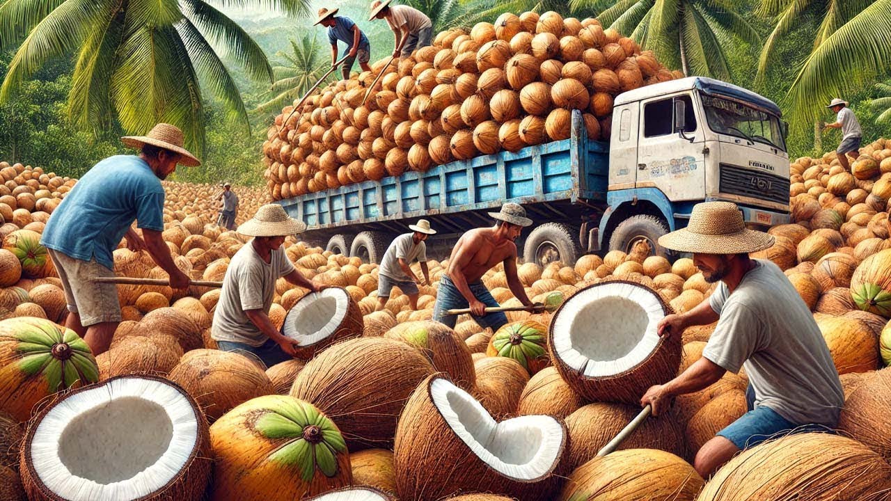 Thailand’s Giant Coconut Harvest: Millions of Tons Unveiled | Farming Documentary