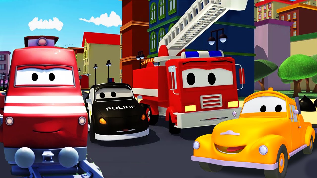 The Car Patrol, Tom the Tow Truck and Troy the Train help Car City | Trucks Cartoons for kids