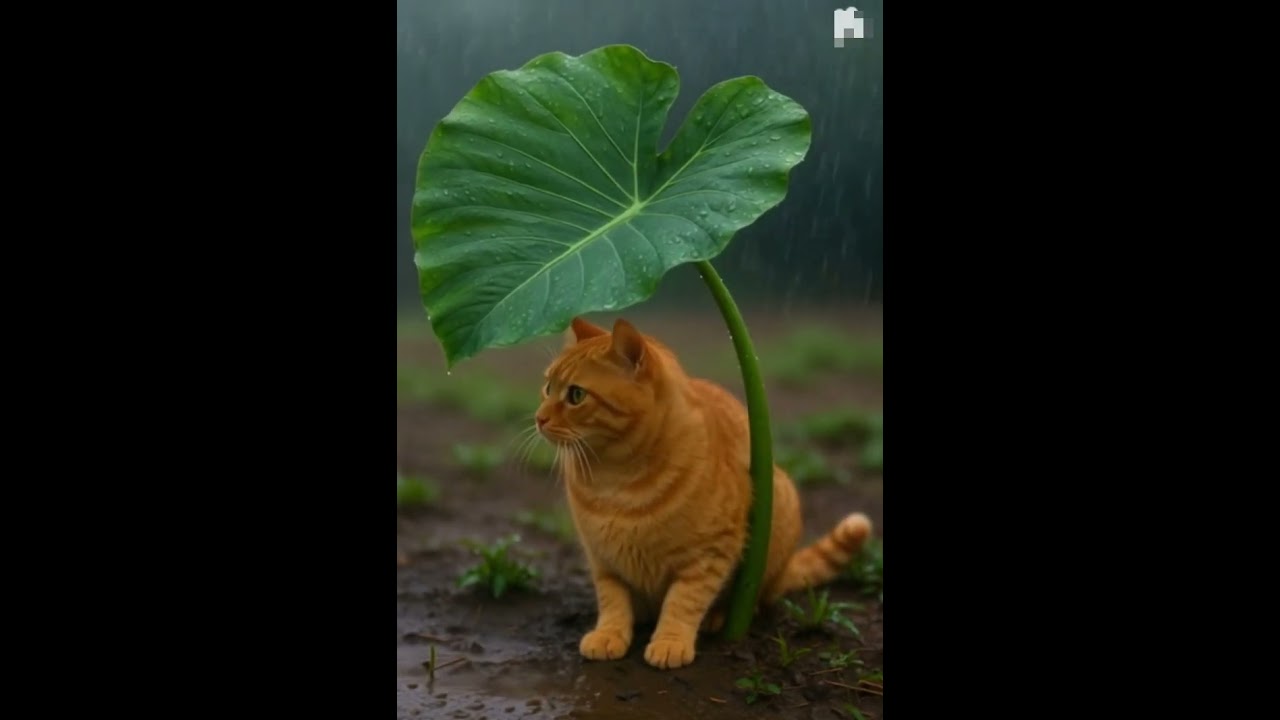The cat is getting wet in the rain.#aivideo #cat #nature