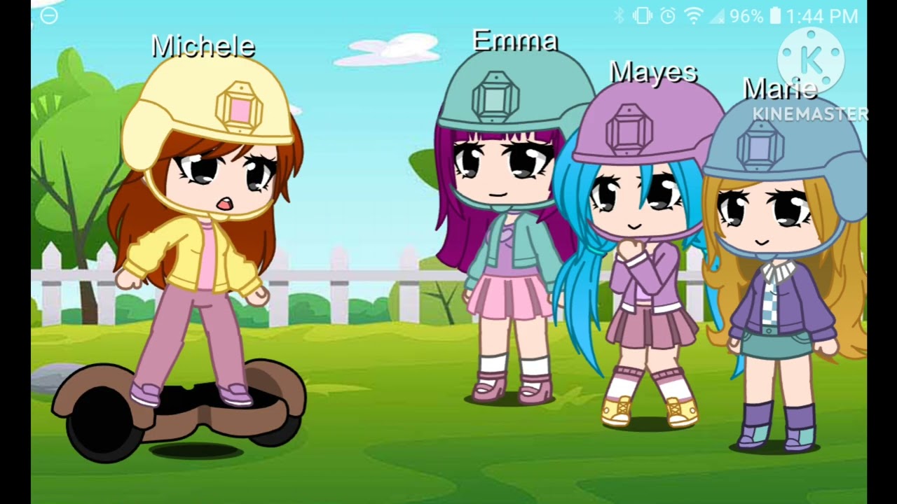 The Japanese girls are teaching Mayes how to ride a skateboard
