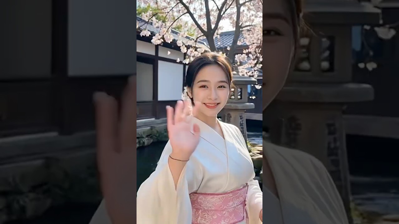 The mature Japanese royal sister greeted happily under the cherry tree