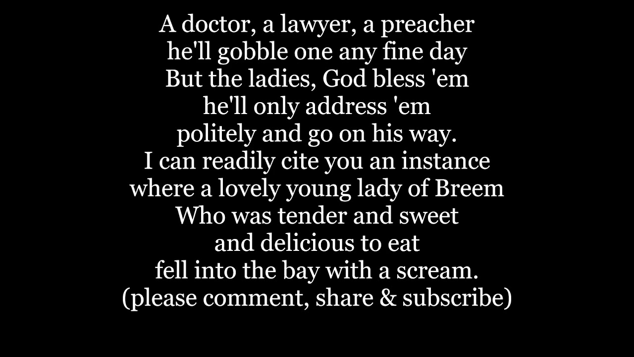 The RHYME Of The CHIVALROUS SHARK words lyrics text trending sing along song music poem