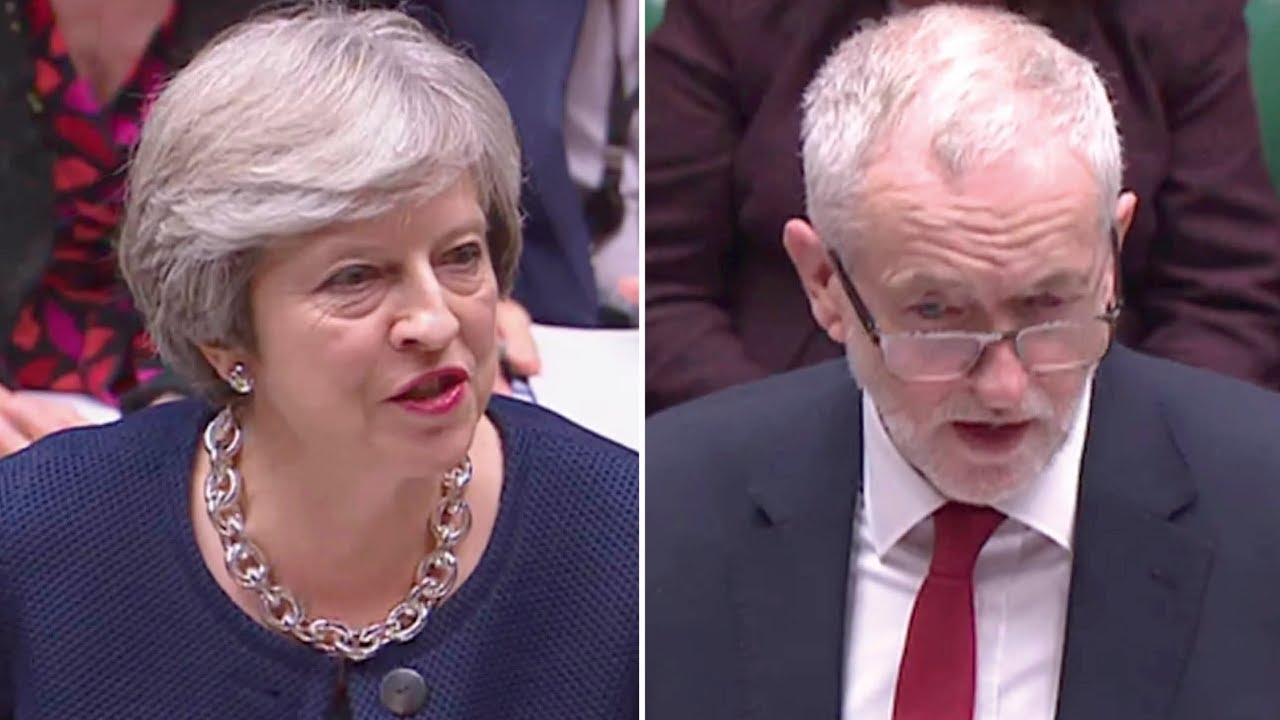 Theresa May and Jeremy Corbyn at PMQs - watch live