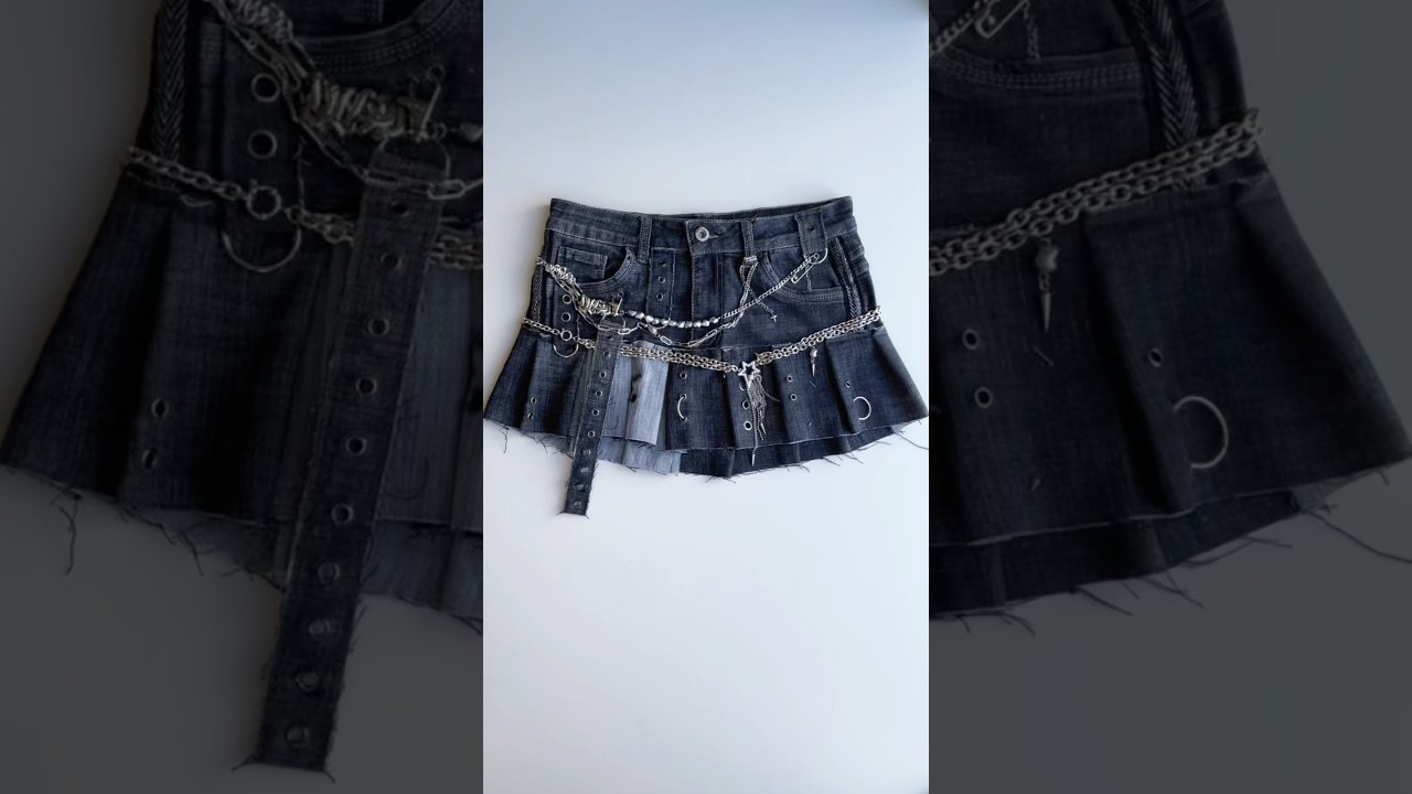 Thrift flip upcycle jeans to alt skirt, Y2K remake rework sewing idea #upcycling #sewing #thriftflip