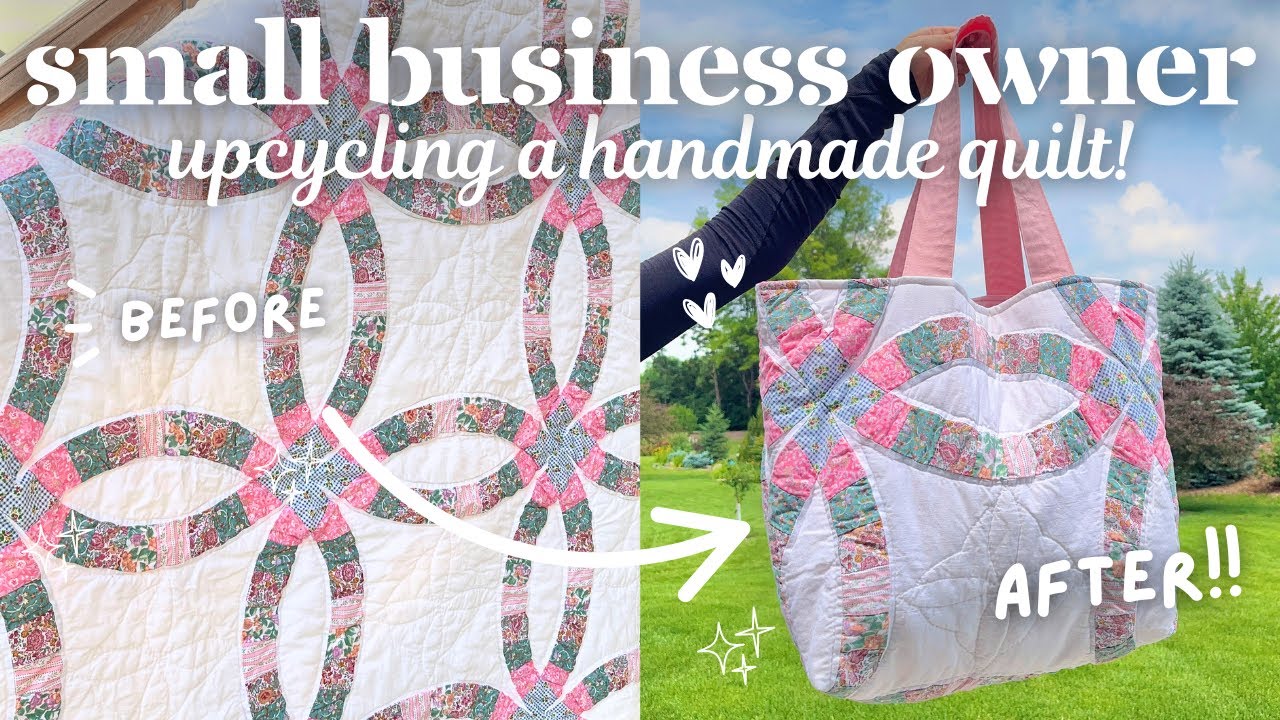 THRIFT FLIP!!♻️✂️🪡 Upcycling a handmade quilt into six tote bags, two makeup bags, and wallets!👏🏻