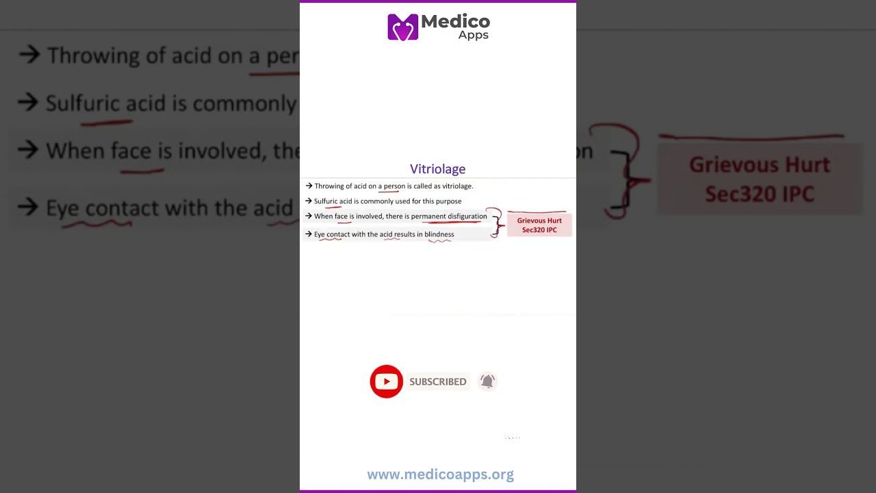 Throwing of acid on a person is called as vitriolage. @medicoapps #medical #forensicmedicine