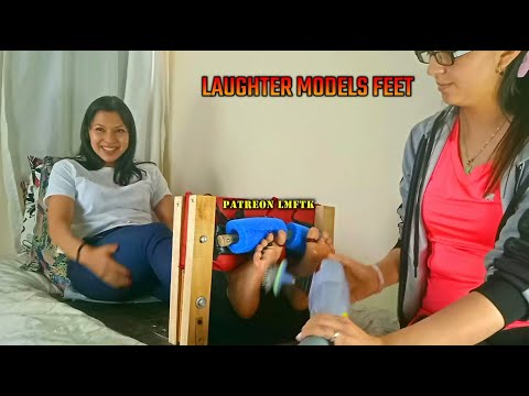 Tickle feet pretty lady at the foot and body tickling table