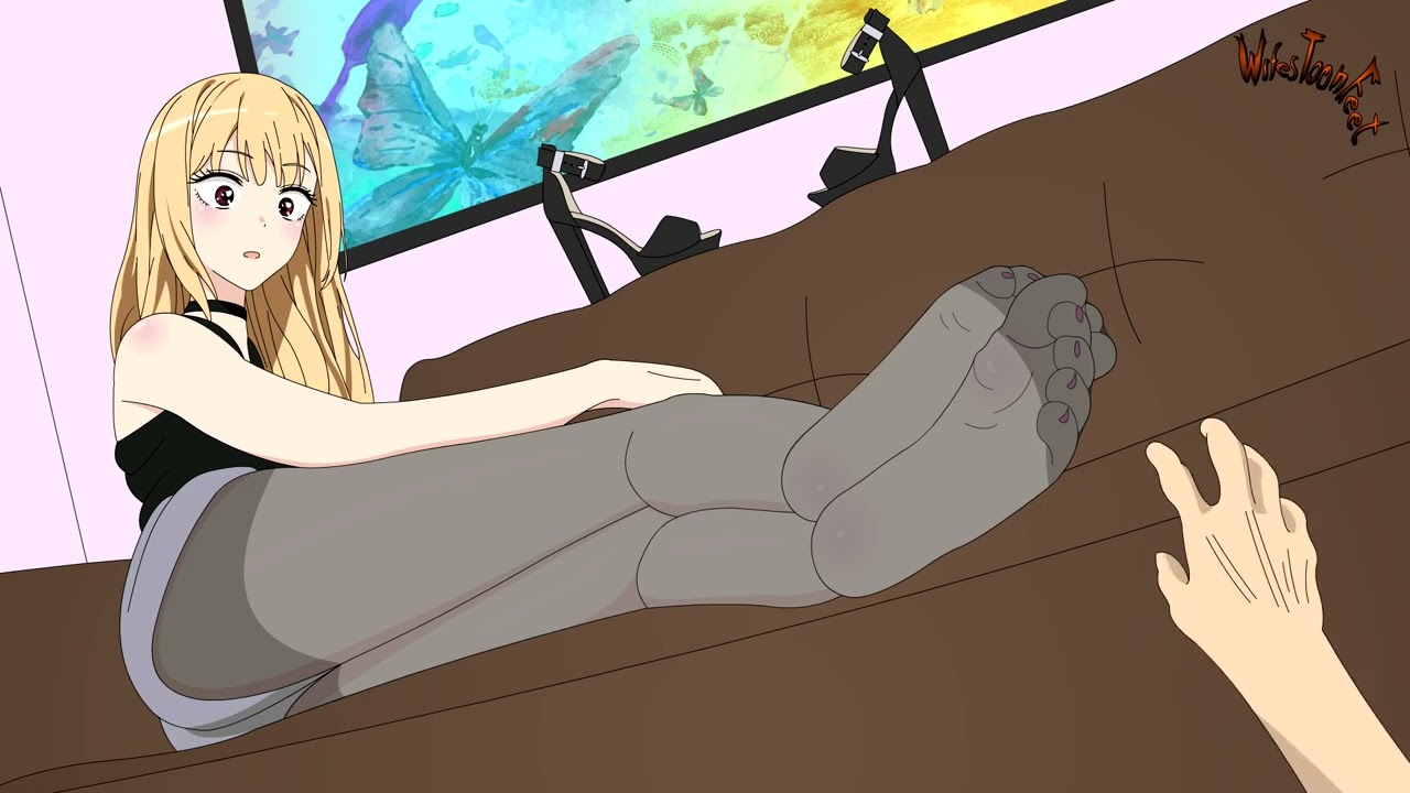 Tickling Marin Kitagawa black pantyhose feet.