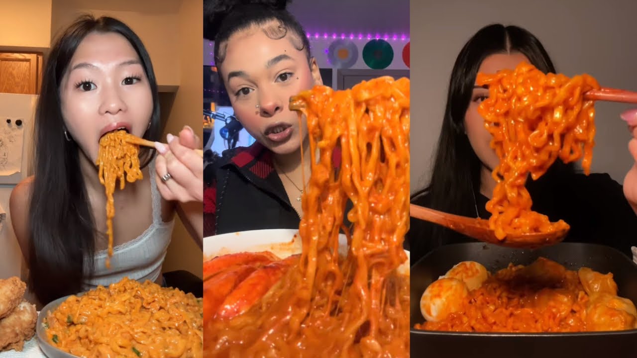 TIKTOK MUKBANG COMPILATION P2-BULDAK RAMEN, CHEESY, CHICKEN, IMITATION CRAB, SAMYANG NOODLES