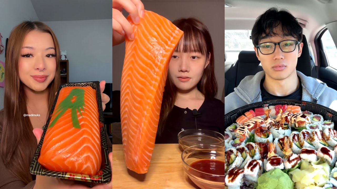 TIKTOK Sushi & Raw Salmon Sashimi Mukbang Compilation!