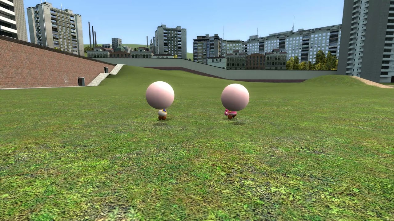 Toad and Toadette blowing a bubble gum and floating to the air