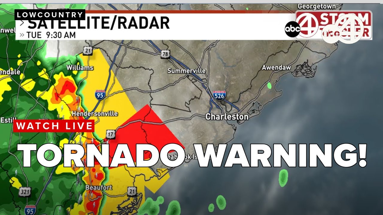 Tornado warning issued for parts of Beaufort, Charleston, and Colleton counties