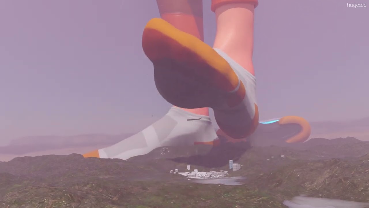 Tracer giantess smash on the cities with its giant Feet