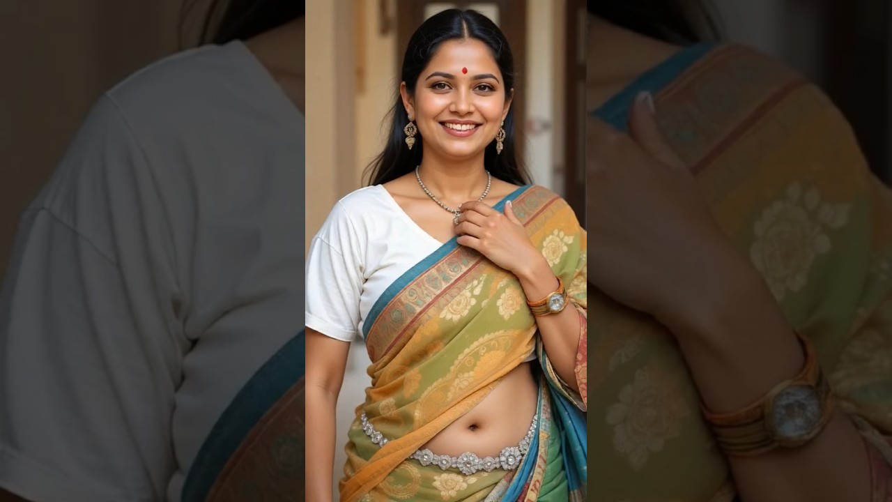 Traditional Indian model in saree navel with hipchain✨@AISareeModels
