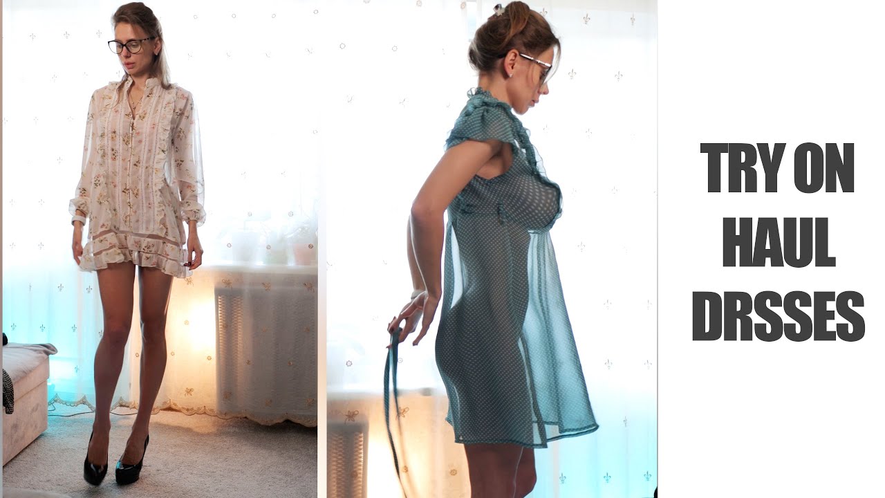 Transparent Dresses Try on Haul with Tina on a High Heels