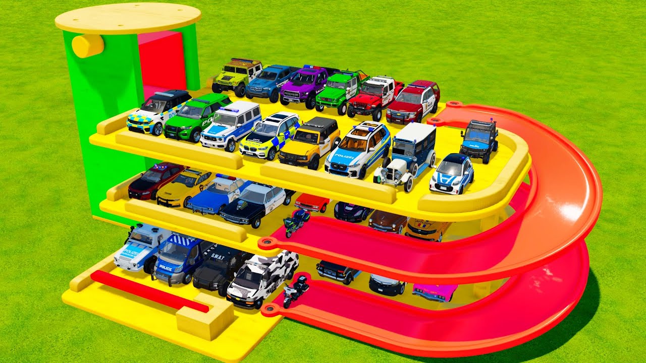 TRANSPORTING ALL POLICE CARS & MOTORCYCLES WITH BIG TRUCKS! Farming Simulator 22