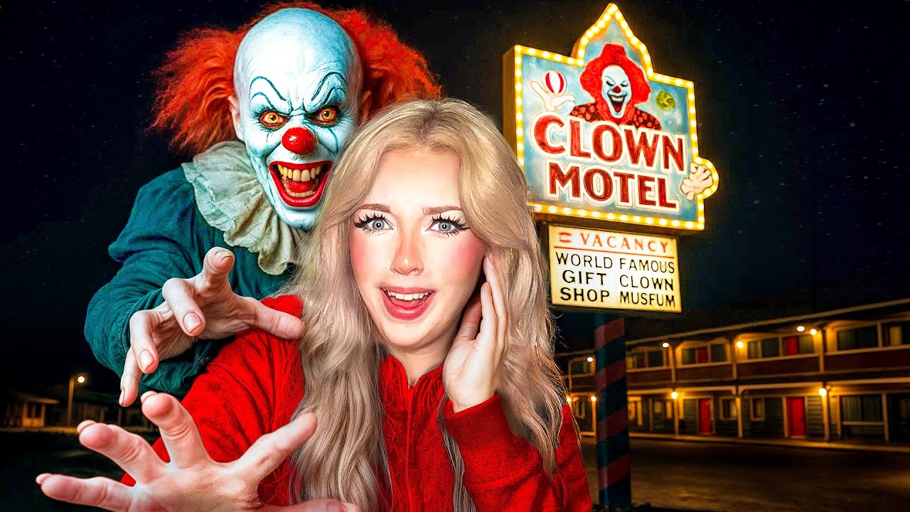 TRAPPED IN A HAUNTED CLOWN MOTEL FOR 24 HOURS!! (*SCARY*)