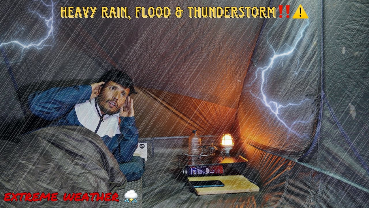 TRAPPED in a RAINSTORM: Solo Camping in Super Heavy Rain & Lightning Thunderstorm | Camping Video