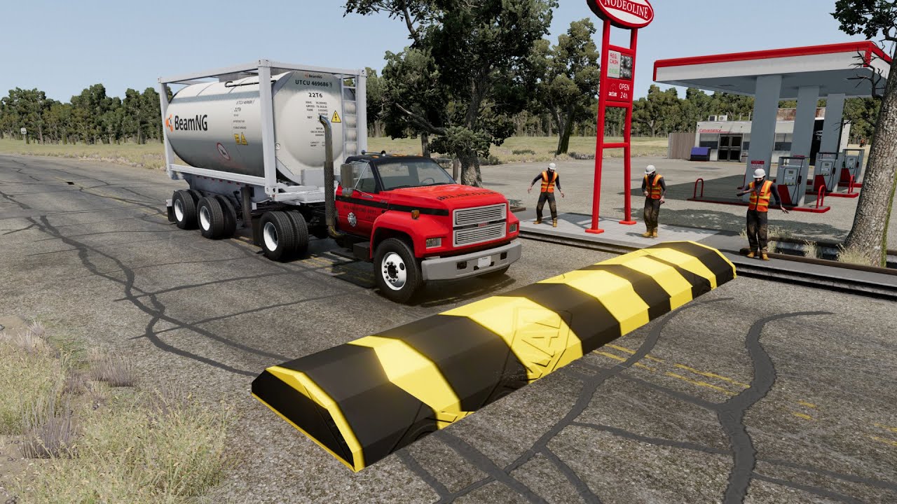 Truck vs Speedbump vs DeepWater vs Potholes vs Spikes-  BeamNG.Drive 🚛🚜🚚