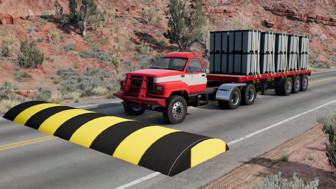 Truck vs Speedbump vs DeepWater vs Potholes vs Spikes-  BeamNG.Drive 🚛🚜🚚
