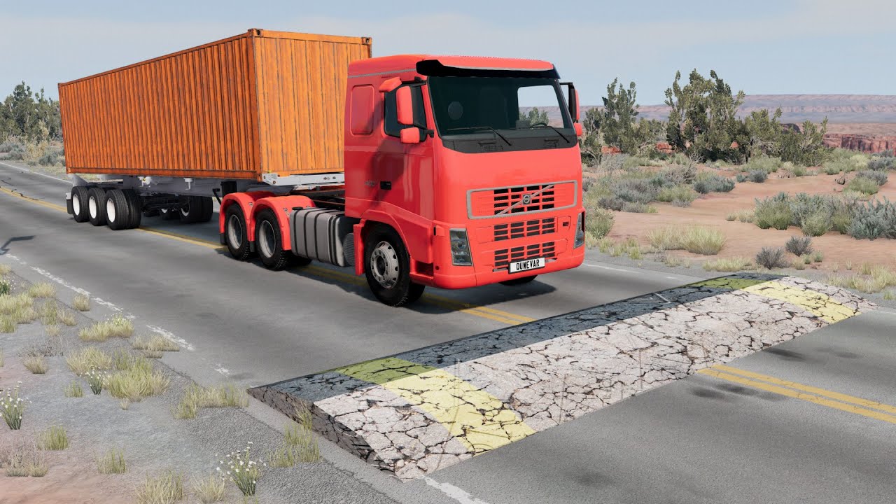Truck vs Speedbump vs DeepWater vs Potholes vs Spikes-  BeamNG.Drive 🚛🚜🚚