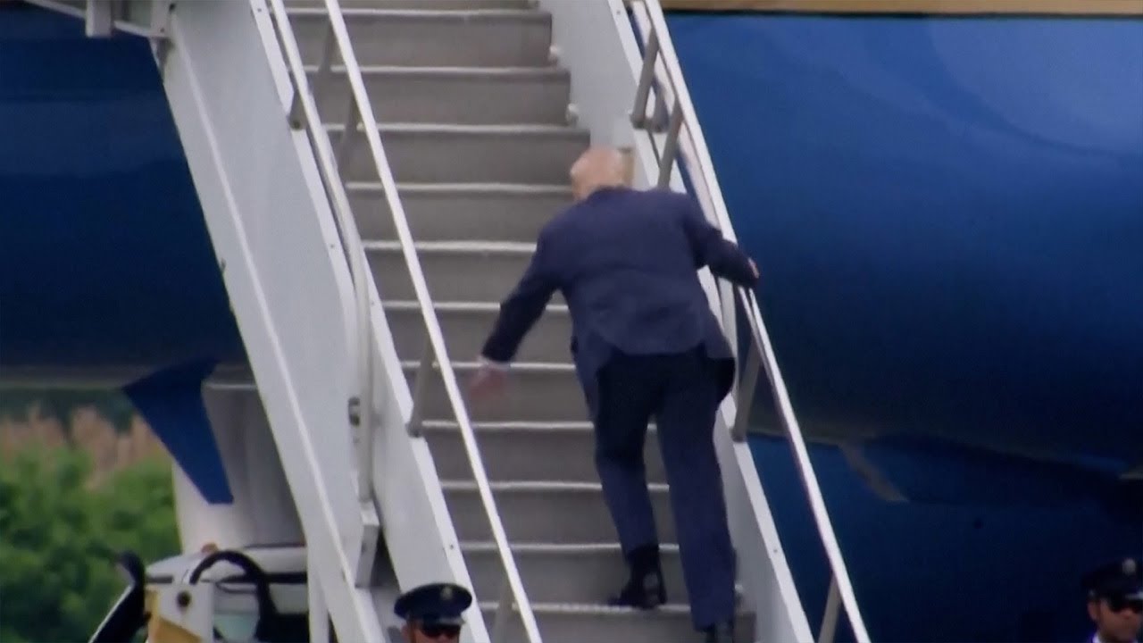 Trump stumbles on stairs to Air Force One after commenting on LA protests over immigration raids
